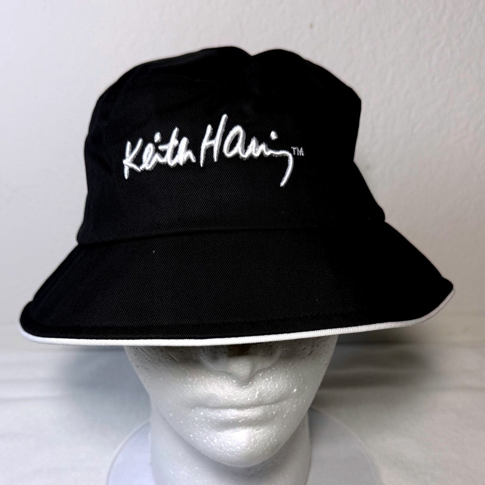 Keith Haring Bucket Hat Unisex One Size Black Embroidered Pop Art Streetwear